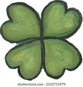 Trébol de cuatro hojas verde acuarela dibujado a mano. Ilustración vectorial.