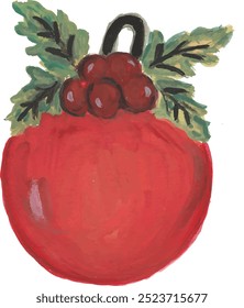 Hand drawn watercolour illustration of a Christmas ornament.