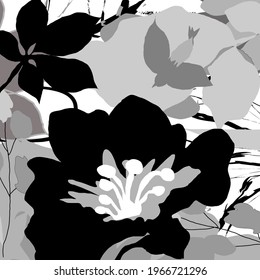 Hand drawn watercolour lily  flowers and leaves paint brush pattern background. Abstract  ink color with lovely lily flowers paint brush and doodles for your design.