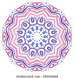 Hand drawn water-colour mandala. Hand painted watercolor circles