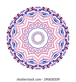 Hand drawn water-colour mandala. Hand painted watercolor circle