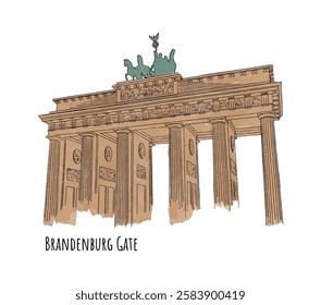 Hand drawn watercolour sketch of the Brandenburg Gate. Vector illustration of famous monument in Berlin isolated on white background.