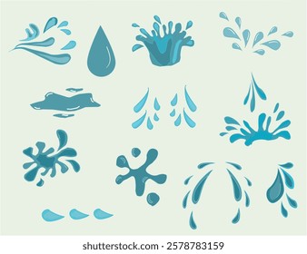Hand drawn waterdrop illustration. Set of versatile water splash vector illustrations. Collection of light blue water droplet and splash vector graphics.
