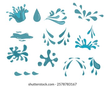 Hand drawn waterdrop illustration. Set of versatile water splash vector illustrations. Collection of light blue water droplet and splash vector graphics.