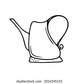 Hand drawn watering can for caring for flowers and garden plants isolated on a white background. Doodle, simple outline illustration. It can be used for decoration of textile, paper.