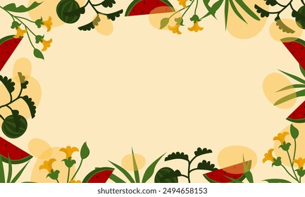 Hand drawn watermelon and flower background with copy spaces