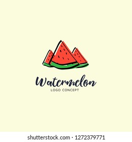 Hand Drawn Watermelon fruit logo. Vector illustrations for food and drink, restaurant and bar, menu, fruit market. 