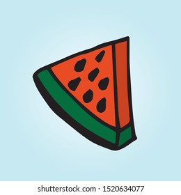 Hand drawn watermelon isolated on blue background in unique trendy organic style. Vector illustration for menu design, packaging, cooking book.
