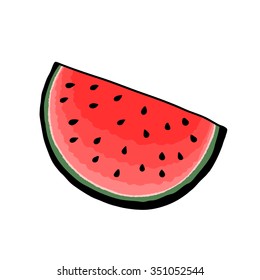 Hand drawn watermelon piece. Watermelon vector illustration.