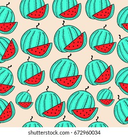 Hand drawn Watermelon seamless background doodle