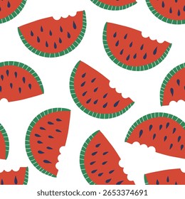 Hand drawn watermelon seamless pattern. Minimalistic Summer background with watermelon slices. Flat design vector illustration.