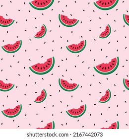 Hand drawn watermelon and seeds seamless pattern.