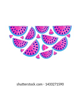Hand drawn watermelon slices isolated on white background.