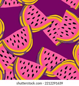 Hand drawn watermelon slices seamless pattern. Cute watermelons endless wallpaper. Funny fruit backdrop. Food design for fabric, textile print, wrapping, cover. Vector illustration