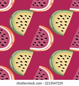 Hand drawn watermelon slices seamless pattern. Cute watermelons endless wallpaper. Funny fruit backdrop. Food design for fabric, textile print, wrapping, cover. Vector illustration