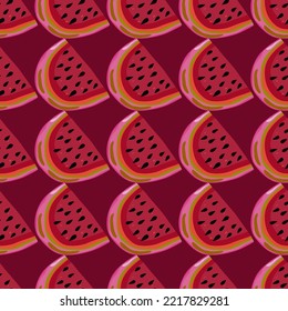 El patrón de la sandía dibujada a mano es fluido. Cute sandías, papel de pared sin fin. Un fondo de fruta divertida. Diseño de alimentos para tela, impresión textil, envoltura, cubierta. Ilustración del vector