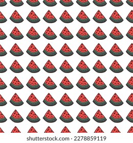 Hand drawn watermelon slices seamless pattern. Funny fruit backdrop. Food design for fabric, textile print, wrapping, cover. Vector illustration