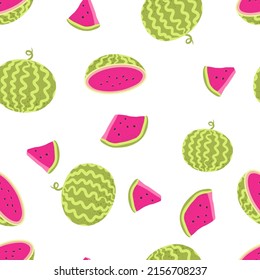 Patrón sin fisuras del vector de la sandía dibujada a mano. ilustración para papel pintado, papel envolvente, textil, fondo. Jugosos frutos rojos y verdes del verano.