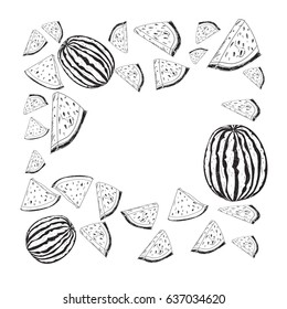 Hand drawn watermelon. Template for typography