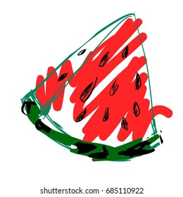 Hand Drawn Watermelon, Vector Illustration Watermelon Sketch  