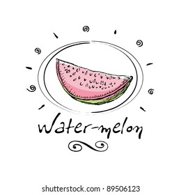 hand drawn water-melon in vignette