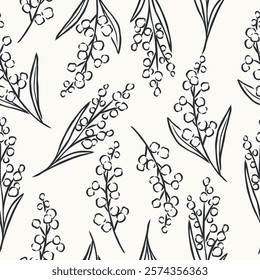 Hand drawn wattle branches seamless pattern