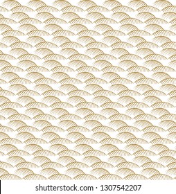 Hand drawn wave background. Gold line water pattern vector.
