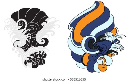 hand drawn wave background for tattoo