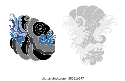 hand drawn wave background for tattoo