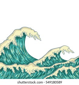 Hand drawn wave background. Vector illustration