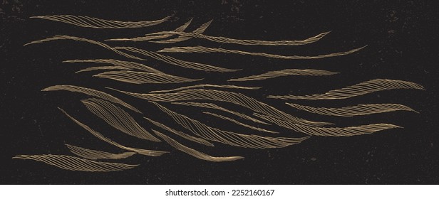 Hand drawn wave element with Japanese pattern vector. Gold line decoration with black banner design, flyer or presentation in vintage style. Ocean sea elements