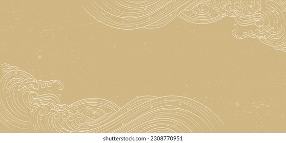 Hand drawn wave with Japanese pattern vector. Abstract art background in vintage style. Chinese new year banner and card design. Contemporary shapes in vintage template design