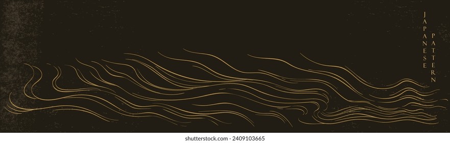 Hand drawn wave with Japanese pattern vector. Abstract art background in vintage style. Chinese new year banner and card design. Contemporary shapes in vintage template design. Hand drawn line 
