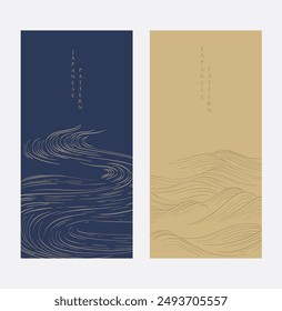 Onda dibujada a mano con Vector de patrón japonés. Fondo de arte Abstractas en estilo vintage. Anuncio de año nuevo chino y diseño de tarjeta. Formas contemporáneas en diseño de Plantilla vintage