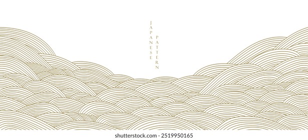 Hand drawn wave with Japanese pattern vector. Abstract art background in vintage style. Chinese new year banner and card design. Contemporary shapes with line pattern in vintage template design