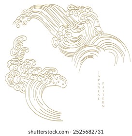 Hand drawn wave with Japanese pattern vector. Abstract art background in vintage style. Chinese new year banner and card design. Contemporary shapes in vintage template design