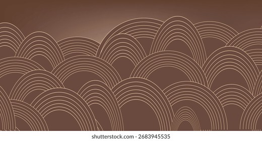 Dibujado a mano onda con Vector de patrón japonés. Fondo de arte Abstractas en estilo vintage. Anuncio de año nuevo chino y diseño de tarjeta. Formas contemporáneas con patrón de línea en diseño de Plantilla vintage. Marrón