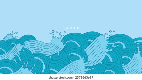 Hand drawn wave japanese style background, asian design element
