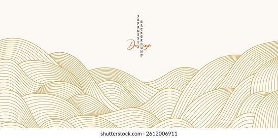 Hand drawn wave lines in traditional oriental Japanese style vector. Abstract seamless pattern with gold and beige waves and lines vector background
