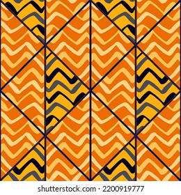 Hand drawn wave mosaic seamless pattern. Decorative zigzag tile endless wallpaper. Creative abstract ornament. Design for fabric, textile print, wrapping paper, cover. Vector illustration