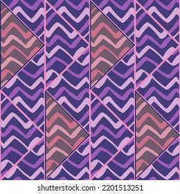 Patrón sin fisuras del mosaico de ondas dibujadas a mano. Papel de paredes interminables en mosaico de zigzag decorativo. Ornamento creativo abstracto. Diseño para tela, impresión textil, papel de envoltura, cubierta. Ilustración del vector