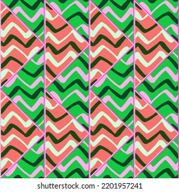 Patrón sin fisuras del mosaico de ondas dibujadas a mano. Papel de paredes interminables en mosaico de zigzag decorativo. Ornamento creativo abstracto. Diseño para tela, impresión textil, papel de envoltura, cubierta. Ilustración del vector