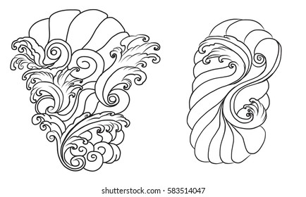 hand drawn wave for tattoo design,background for Japanese tattoo