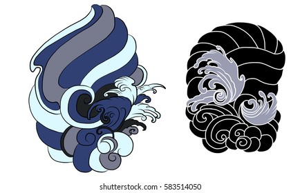 hand drawn wave for tattoo design,background for Japanese tattoo