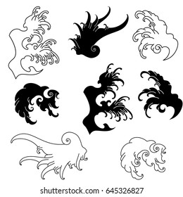 hand drawn wave for tattoo design,background for Japanese tattoo, Ocean and wave vector set