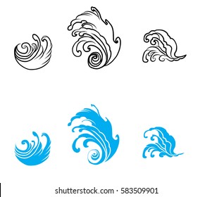 hand drawn wave for tattoo, japanese tattoo style
