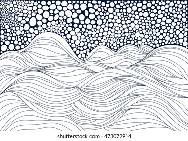 Hand drawn waves and foam. Doodle illustration.