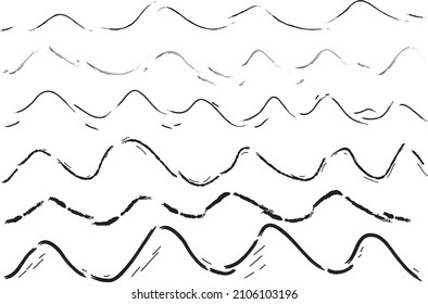 La mano dibujó olas de montañas sobre fondo blanco. Juego de doodles.