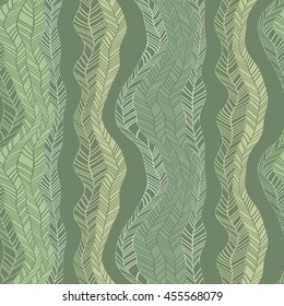 Hand drawn waves pattern. Vector seamless geometric ornament. Abstract geometrical green wallpaper.