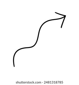 Hand drawn wavy arrow isolated on a white background. Vector illustration.